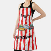 Tablier Design rayé de Noël rouge avec voitures et arbres (Insitu)