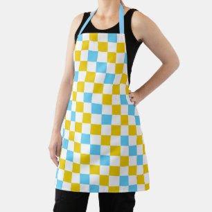 Tablier Dessin à carreaux jaune blanc bleu