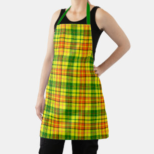 Tablier Dessin à carreaux tartan jaune orange vert