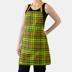 Tablier Dessin à carreaux tartan vert jaune orange