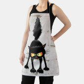 Tablier Dessin animé de chat noir drôle et féroce (Insitu)