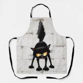 Tablier Dessin animé de chat noir drôle et féroce (Recto)