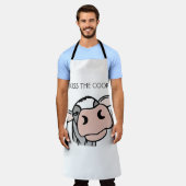 Tablier dessin animé vache noir blanc rose baiser gris ani (Porté)