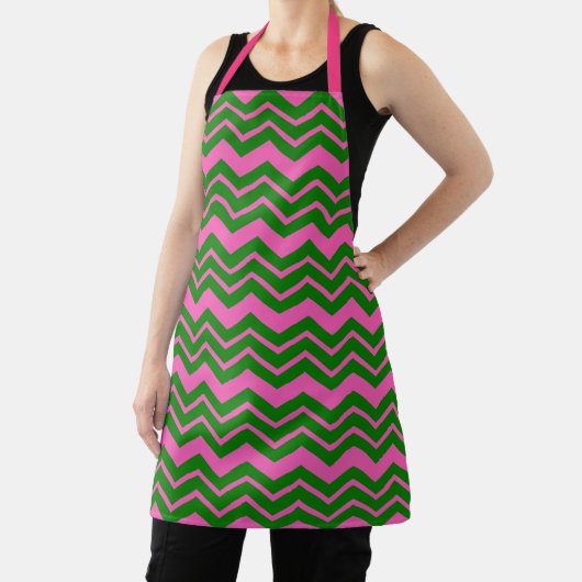 Tablier Dessin chevron zigzag vert rose (Insitu)