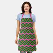 Tablier Dessin chevron zigzag vert rose (Porté)