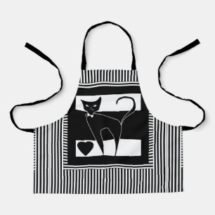 Tablier Dessin de chat animal élégant noir blanc moderne s