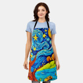 Tablier Dessin de nuit Starry : Art inspiré par le surréal (Porté)