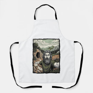 Tablier Dessin de portrait barbu surpris de gravure vintag