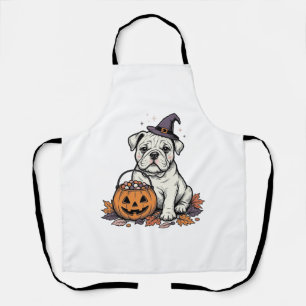 Tablier Dessin de pumpkin bulldog Halloween gravé vintage_