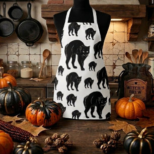Tablier Dessin de silhouette de chat noir rôdant Halloween