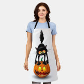 Tablier Dessin d'Halloween au chat effrayé sur Citrouille (Porté)