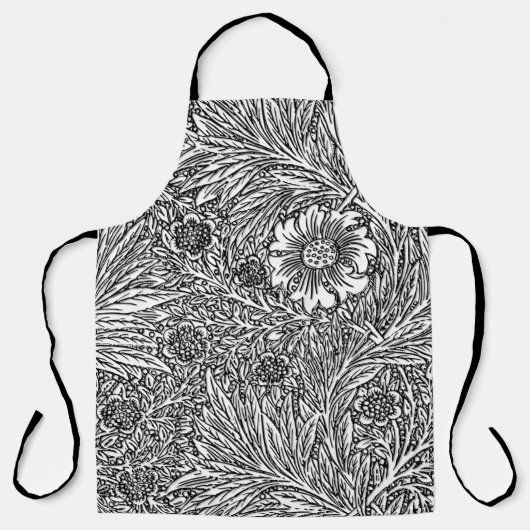 Tablier Dessin floral complexe en noir et blanc (Recto)