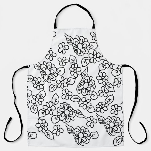 Tablier Dessin floral noir et blanc (Recto)