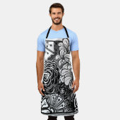 Tablier Dessin Floral Zen Noir Et Blanc (Porté)