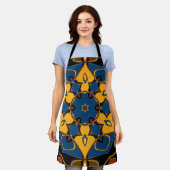 Tablier Dessin Mandala Fleur jaune bleu et orange (Porté)