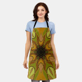 Tablier Dessin Mandala Fleur Jaune et Vert (Porté)