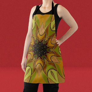 Tablier Dessin Mandala Fleur Jaune et Vert