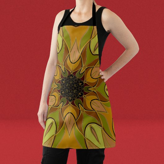 Tablier Dessin Mandala Fleur Jaune et Vert