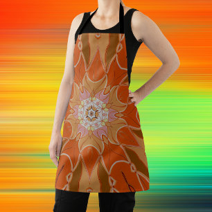 Tablier Dessin Mandala Fleur orange et rose