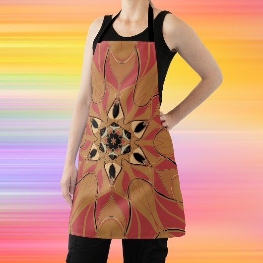 Tablier Dessin Mandala Fleur orange et rose