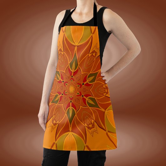 Tablier Dessin Mandala Fleur orange et rouge