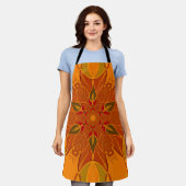 Tablier Dessin Mandala Fleur orange et rouge (Porté)
