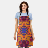 Tablier Dessin Mandala Fleur orange violet et bleu (Porté)