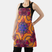 Tablier Dessin Mandala Fleur orange violet et bleu (Insitu)