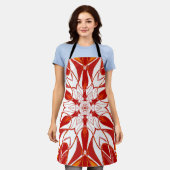 Tablier Dessin Mandala Fleur rouge orange et blanc (Porté)