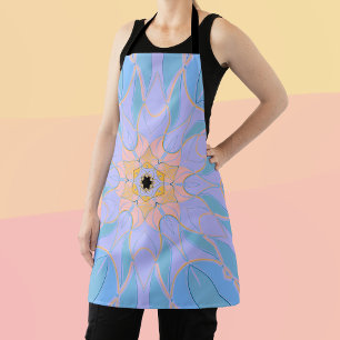 Tablier Dessin Mandala Flower bleu et jaune
