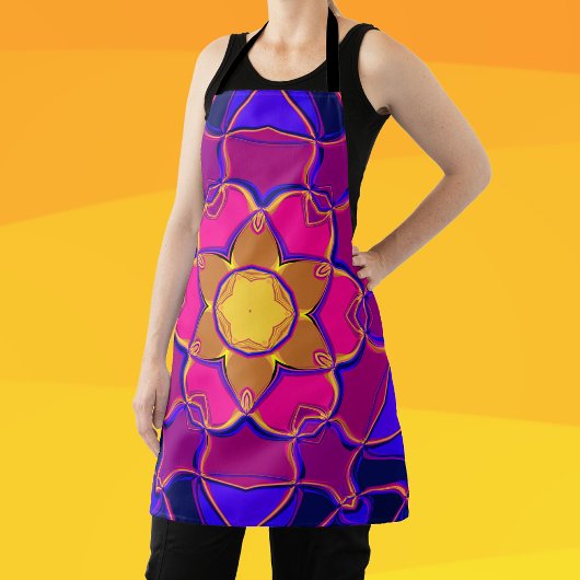 Tablier Dessin Mandala Flower jaune rose et bleu