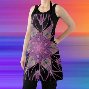 Tablier Dessin Mandala Flower noir violet et rose