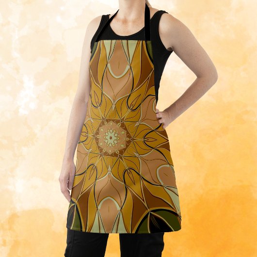 Tablier Dessin Mandala Flower orange et vert