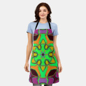 Tablier Dessin Mandala Flower vert orange et violet (Porté)