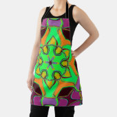 Tablier Dessin Mandala Flower vert orange et violet (Insitu)