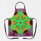 Tablier Dessin Mandala Flower vert orange et violet (Recto)