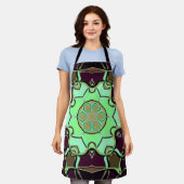 Tablier Dessin Mandala Flower vert violet et noir (Porté)