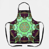 Tablier Dessin Mandala Flower vert violet et noir (Recto)