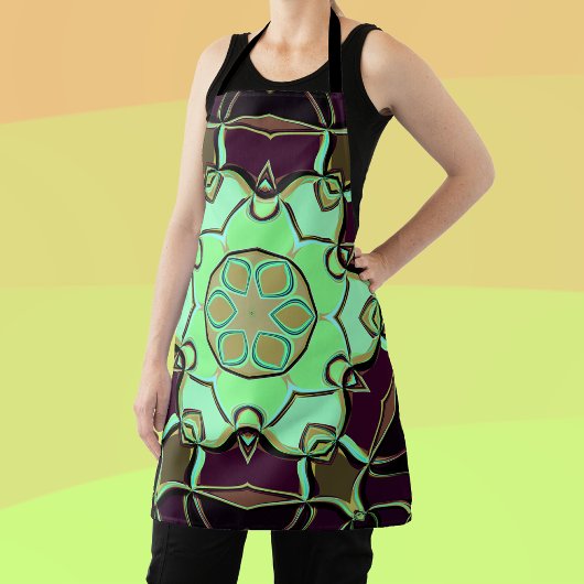 Tablier Dessin Mandala Flower vert violet et noir