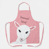 Tablier Dessin rose Blanc Mouton Visage Mot animal (Recto)