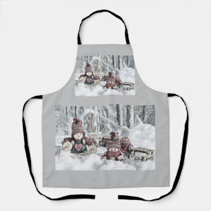 Tablier Dessin vintage de Gnomes dans la neige