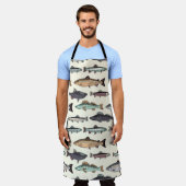 Tablier Dessins de poisson vintages, motif sans soudure. (Porté)