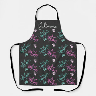 Tablier Dessins Mignons de Chat Rose Bleu Clair Animal Noi