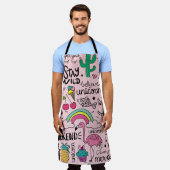 Tablier Dessins mignons sur motif extensible rose (Porté)