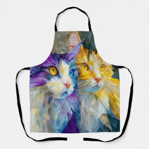 Tablier Deux chats violets et jaunes