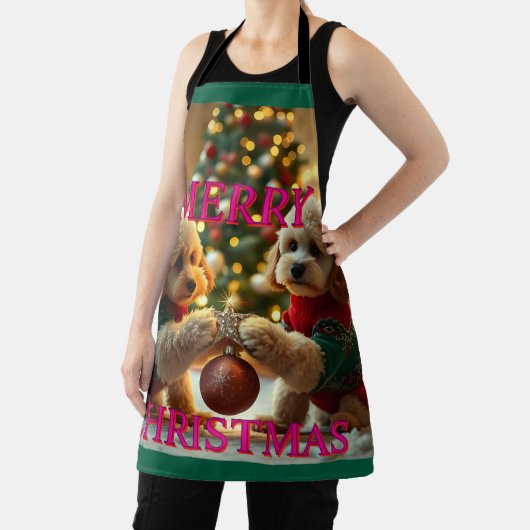 TABLIER DEUX POODLES CÉLÉBRER NOËL (Insitu)
