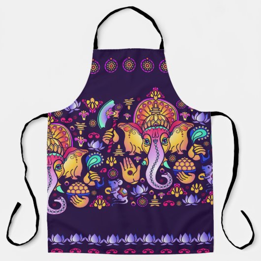 Tablier Dieu hindou Ganesha et symboles indiens en bande (Recto)