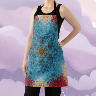 Tablier Digital Mandala bleu rouge et jaune