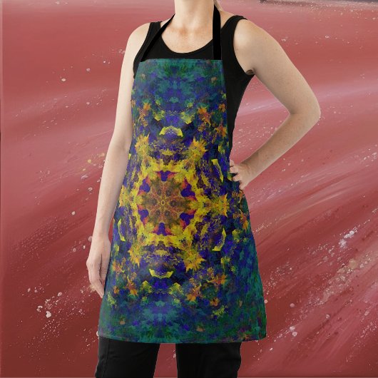 Tablier Digital Mandala jaune bleu et vert