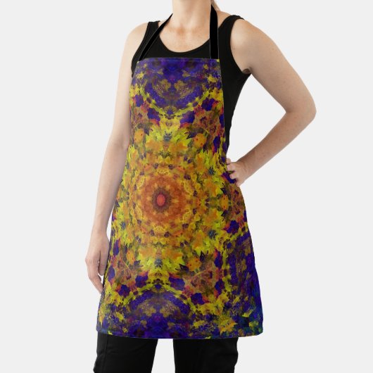 Tablier Digital Mandala jaune bleu et violet (Insitu)